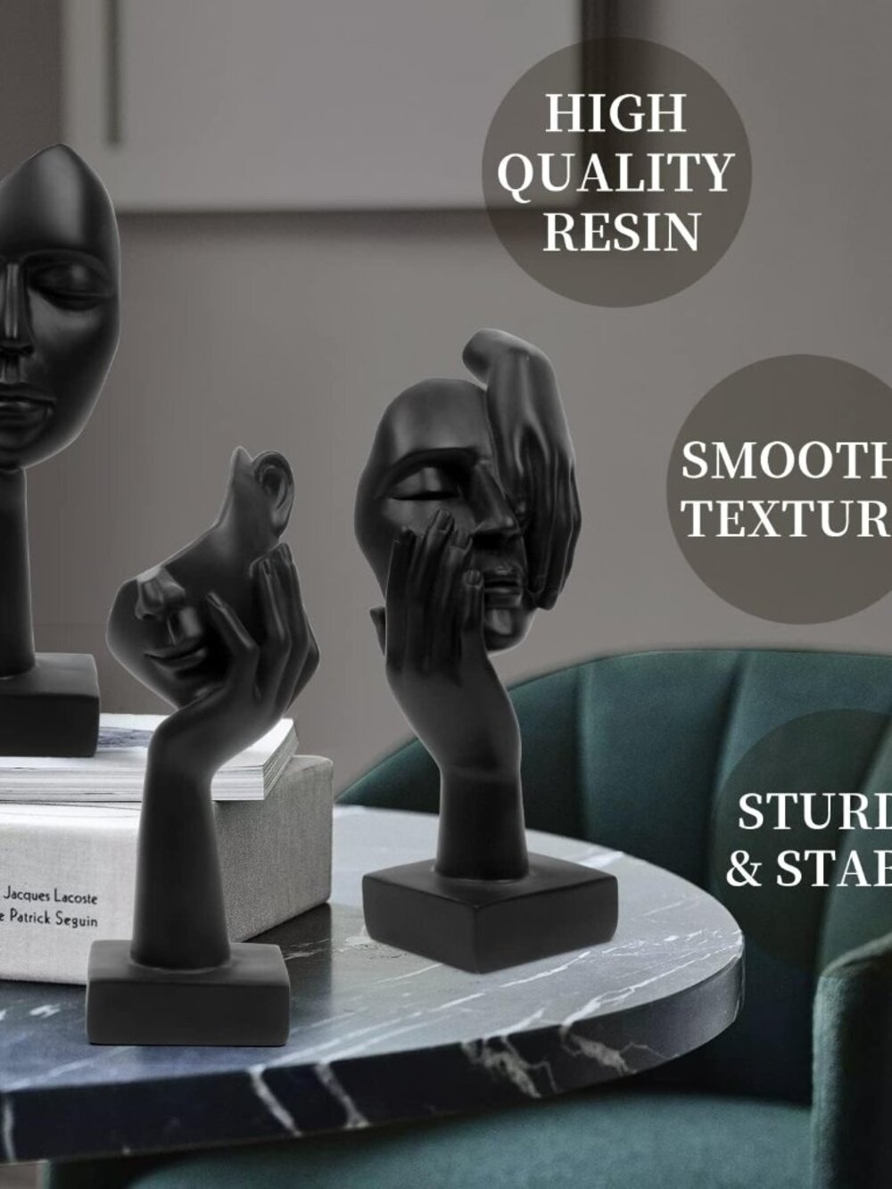 3 Pcs Thinker Statue,Modern Home Resin Sculptures,Collectible Figurines for Home - Picture 4 of 7